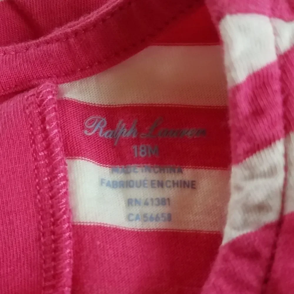 Ralph Lauren Pink Striped Eyelet Lace Trim Tee Dre